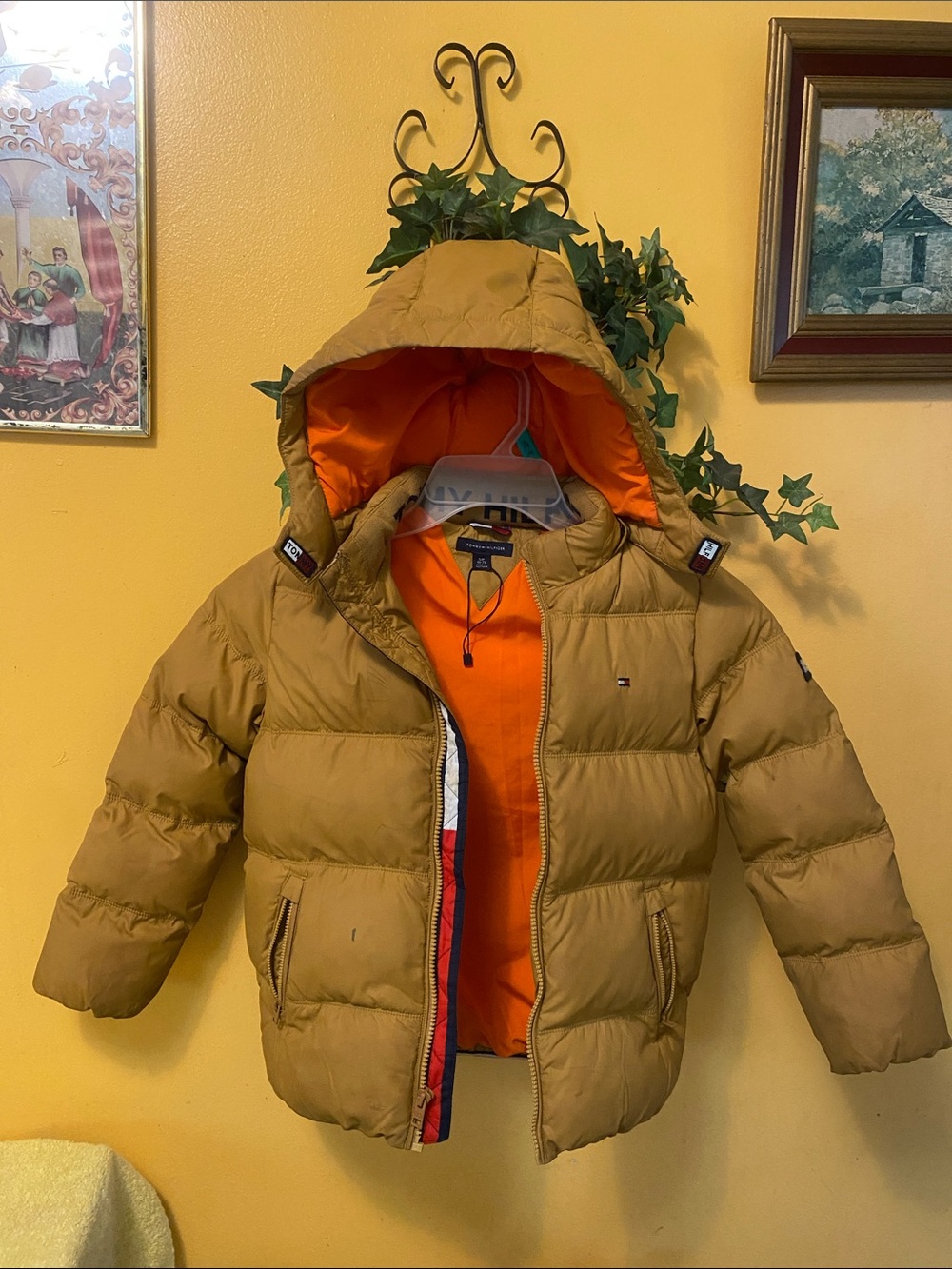 Tommy Hilfiger Kids Hooded Puffer Jacket - Camel with Orange Lining